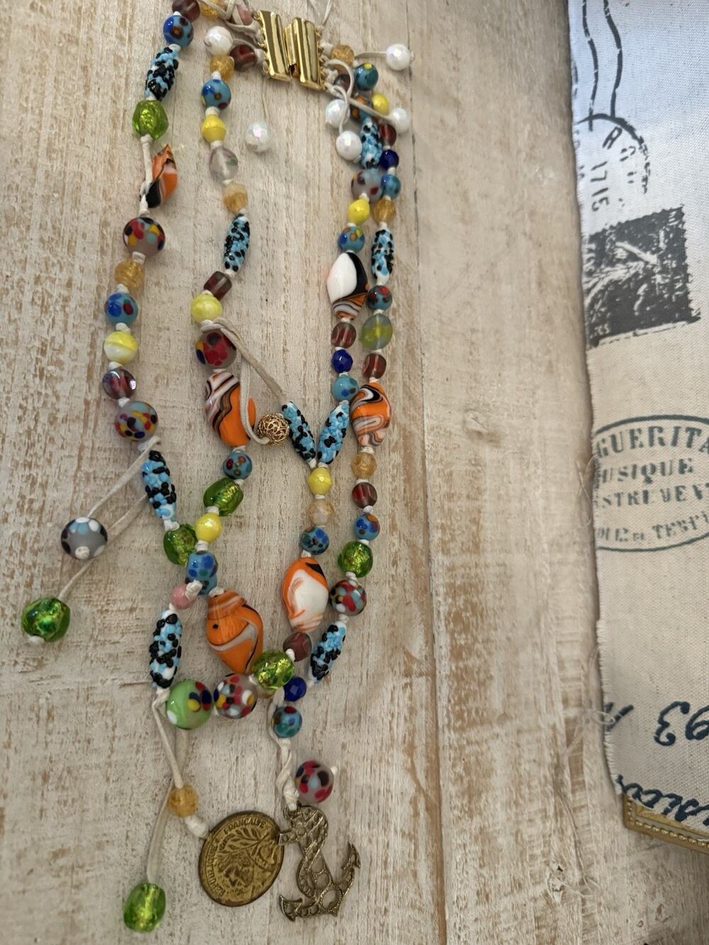 Vintage Venetian Murano Millefiori Art Glass Bead Necklace Rare 24”